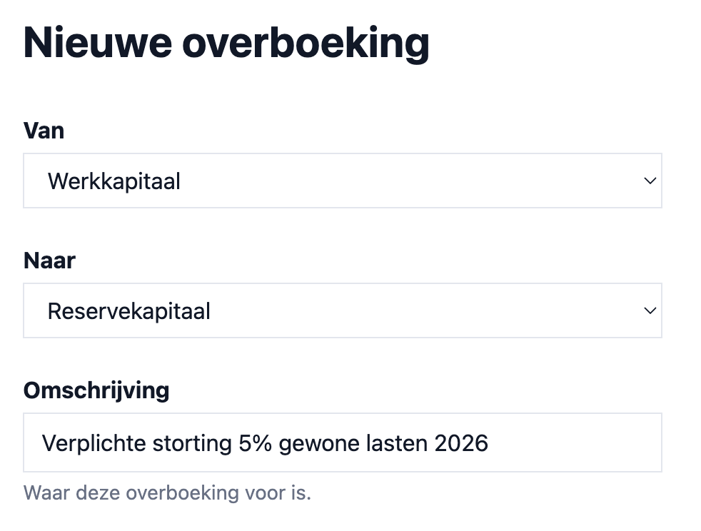 schermafbeelding: Maak een overboeking aan