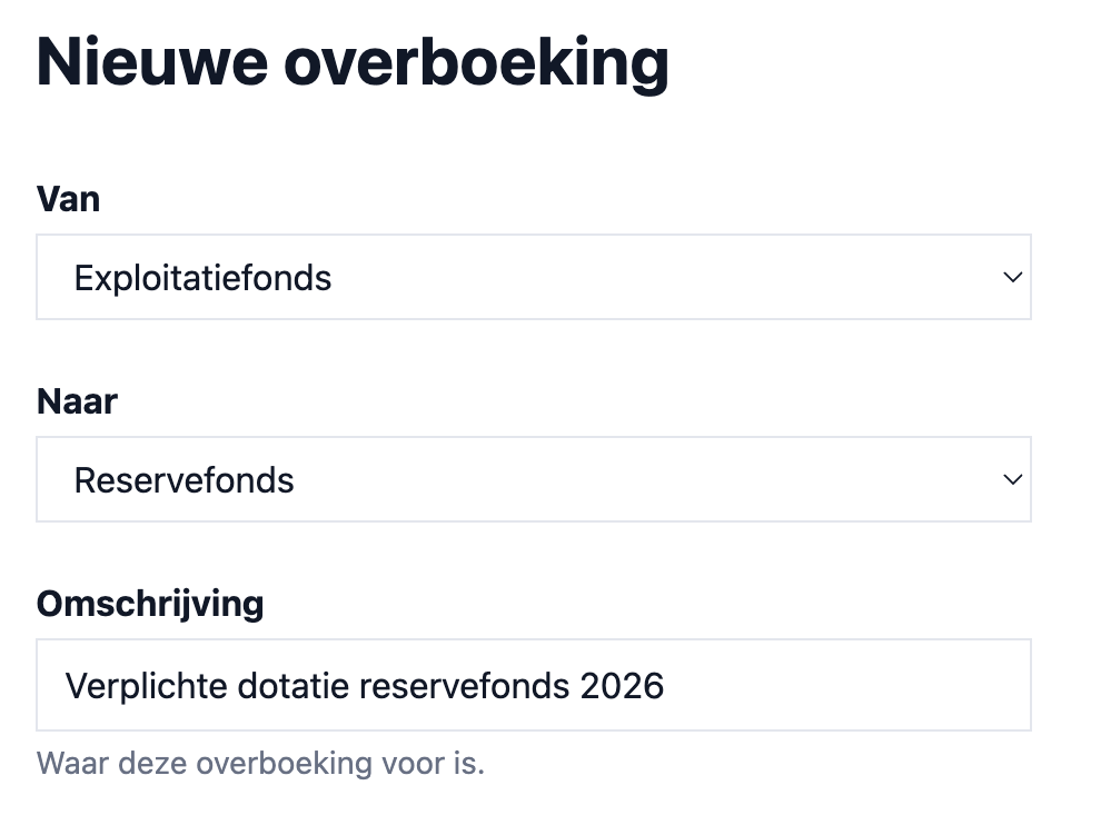 schermafbeelding: Maak een overboeking aan