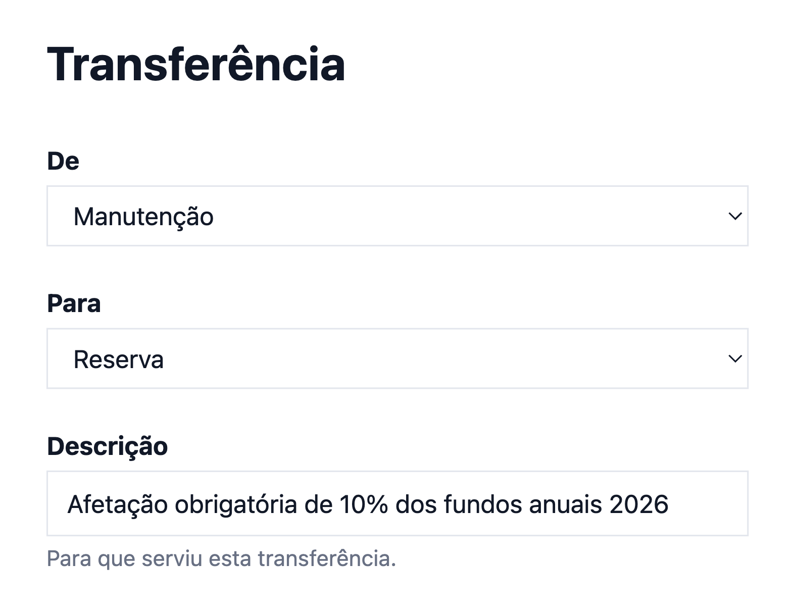 captura de ecrã: Criar uma transferência